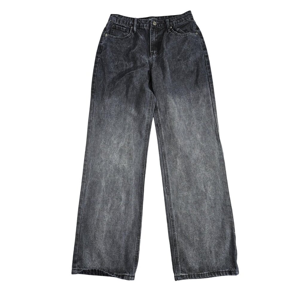 Fashion Nova Jeans Womens 7 Black Wide Leg High Rise Washed Denimβ Pants